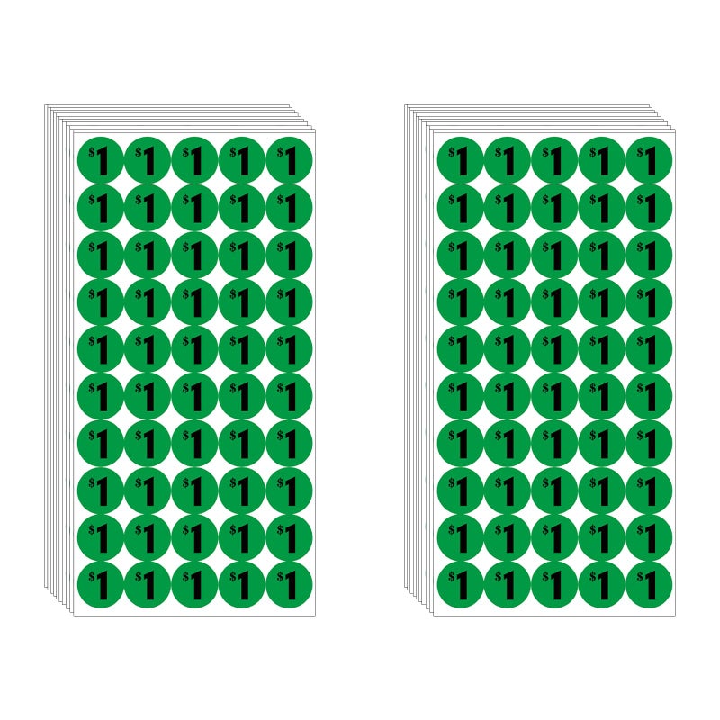 DUGUTUL 1000 pcs $1 Color-Coded Price Stickers for Garage Sale and Flea Market, 3/4"" Diameter - Bold Fonts, Clear Visibility, High Visibility, Easy Organization - Image 1